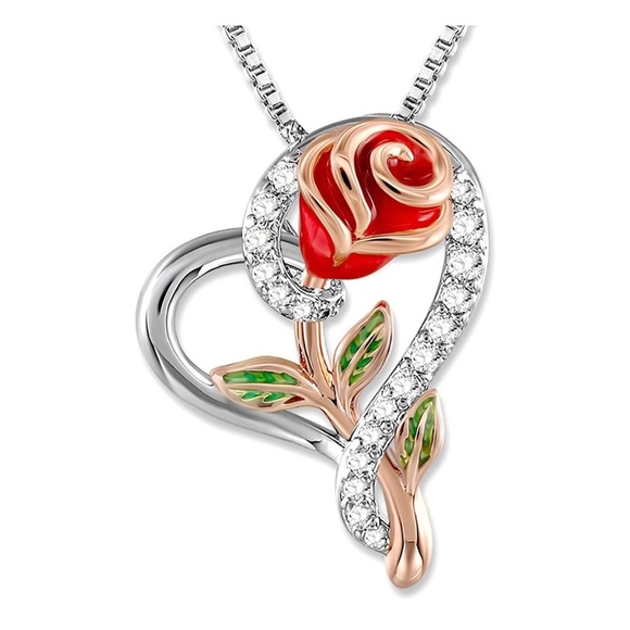 Beauty and Beast Enchanted Rose Heart Necklace - Picture 1 of 8